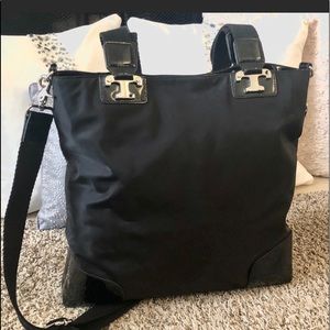 Tory Burch Black Nylon Tote Shopper Bag.